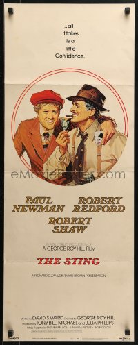 2p548 STING int'l insert 1974 best artwork of con men Paul Newman & Robert Redford by Richard Amsel!