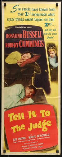 2p562 TELL IT TO THE JUDGE insert 1949 Robert Cummings on floor, gorgeous Rosalind Russell!