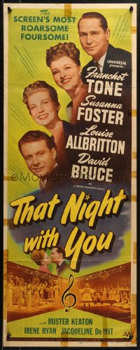 2p569 THAT NIGHT WITH YOU insert 1945 Franchot Tone, Susanna Foster, David Bruce, Allbritton!