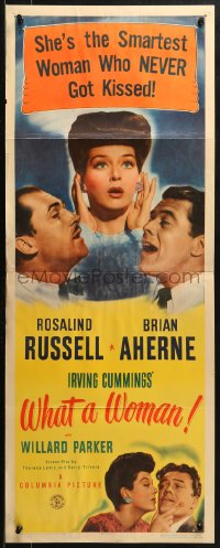 2p595 WHAT A WOMAN insert 1943 Rosalind Russell, Brian Aherne, merriest man-hunt in kisstory!