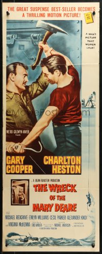 2p601 WRECK OF THE MARY DEARE insert 1959 art of Gary Cooper & Charlton Heston fighting!