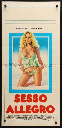 2p285 HAPPY SEX Italian locandina 1981 Piovano art of blonde Marina Hedman taking her clothes off!