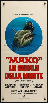 2p296 JAWS OF DEATH Italian locandina 1976 great artwork image of giant shark underwater!