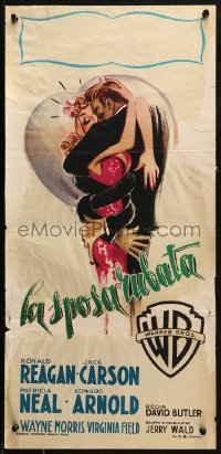 2p298 JOHN LOVES MARY Italian locandina 1949 different art of Ronald Reagan kissing Patricia Neal!