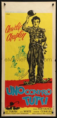2p314 ONE AGAINST ALL Italian locandina 1962 different Casaro art of Charlie Chaplin as The Tramp!