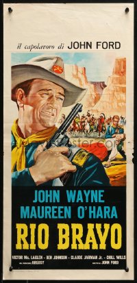 2p322 RIO GRANDE Italian locandina R1960s art of John Wayne, directed by John Ford, Rio Bravo title!
