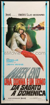 2p353 WEEK END Italian locandina 1968 Jean-Luc Godard, different art of sexy Mireille Darc!