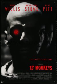 2r010 12 MONKEYS 1sh 1995 Bruce Willis, Brad Pitt, Stowe, Terry Gilliam directed sci-fi!