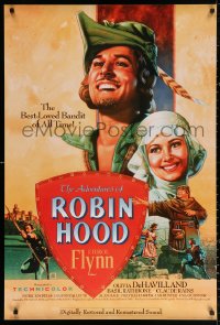 2r030 ADVENTURES OF ROBIN HOOD 1sh R1989 great Rodriguez art of Errol Flynn & Olivia De Havilland!