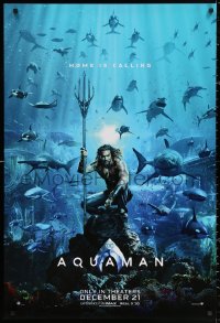 2r065 AQUAMAN teaser DS 1sh 2018 DC, Jason Momoa in title role with great white sharks and more!