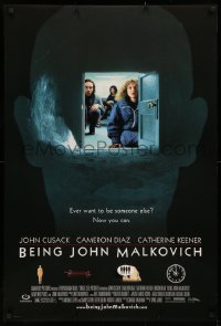 2r114 BEING JOHN MALKOVICH DS 1sh 1999 Spike Jonze directed, John Cusack, Diaz, wacky door in head!