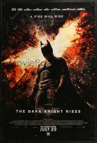 2r225 DARK KNIGHT RISES advance DS 1sh 2012 Christian Bale as Batman, a fire will rise!