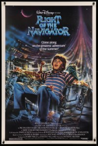 2r308 FLIGHT OF THE NAVIGATOR 1sh 1986 Disney sci-fi, Jeff Wack artwork of Joey Cramer in spaceship!