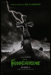 2r319 FRANKENWEENIE teaser DS 1sh 2012 Tim Burton, horror image of wacky graveyard!