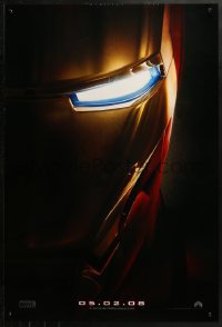 2r462 IRON MAN teaser DS 1sh 2008 Robert Downey Jr. is Iron Man, cool close-up of mask!