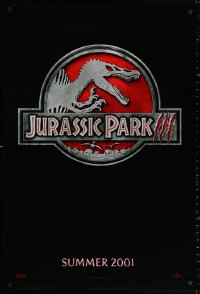 2r490 JURASSIC PARK 3 teaser DS 1sh 2001 Sam Neill, Macy, classic-style red logo with Spinosaurus!