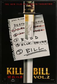 2r504 KILL BILL: VOL. 2 teaser 1sh 2004 Uma Thurman, Quentin Tarantino directed, hit list & katana!