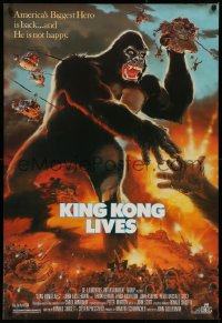 2r505 KING KONG LIVES 1sh 1986 great artwork of huge unhappy ape attacked by army!