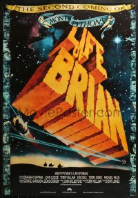 2r538 LIFE OF BRIAN 1sh R2004 Monty Python religious comedy, different top cast border image!