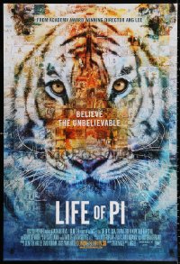 2r539 LIFE OF PI style C int'l advance DS 1sh 2012 Suraj Sharma, Irrfan Khan, cool collage of tiger!