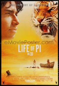 2r540 LIFE OF PI style F int'l advance DS 1sh 2012 Suraj Sharma, Irrfan Khan, cool image of tiger!