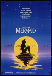 2r549 LITTLE MERMAID teaser DS 1sh 1989 Disney, great art of Ariel in moonlight by Morrison/Patton!
