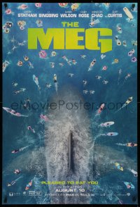 2r606 MEG teaser DS 1sh 2018 image of giant megalodon and terrified swimmers, pleased to eat you!