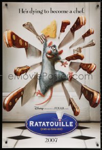 2r724 RATATOUILLE int'l teaser DS 1sh 2007 Disney/Pixar cartoon, great image of mouse with knives!