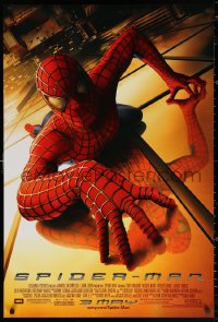 2r812 SPIDER-MAN advance DS 1sh 2002 Tobey Maguire climbing building, Sam Raimi, Marvel Comics!