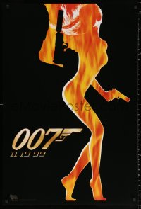 2r986 WORLD IS NOT ENOUGH teaser DS 1sh 1999 James Bond, flaming silhouette of sexy girl!