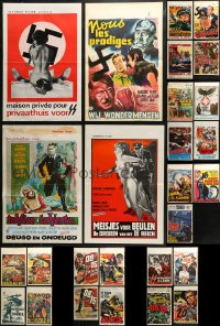 2s280 LOT OF 27 FORMERLY FOLDED WWII BELGIAN POSTERS 1950s-1970s lots of Nazi images