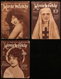 2s021 LOT OF 3 MOVIE WEEKLY SILENT MOVIE MAGAZINES 1920s Lois Wilson, Peggy Shaw & Jean Hart covers!