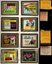 2s160 LOT OF 8 TYPE-IT GLASS SLIDES 1930s visit the snack bar, good night, go to church & more!