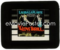 2t320 LOVE THRILL glass slide 1927 Laura La Plante in love triangle + cool car chase art!