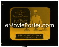 2t325 MASONTOWN PHARMACY glass slide 1920s the aristocrat of all fountain dishes are our sundaes!