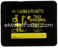2t380 SILK STOCKINGS glass slide 1927 Laura La Plante stares at older man holding panty hose, rare!
