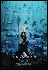 2y0586 AQUAMAN teaser DS 1sh 2018 DC, Jason Momoa in title role with great white sharks and more!