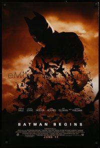 2y0603 BATMAN BEGINS advance 1sh 2005 June 17, image of Christian Bale's head and cowl over bats!