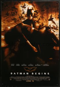 2y0604 BATMAN BEGINS advance DS 1sh 2005 June 15, great image of Christian Bale carrying Katie Holmes