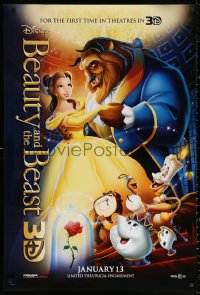 2y0607 BEAUTY & THE BEAST advance DS 1sh R2012 Walt Disney cartoon classic, cool art of cast!