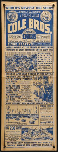 2y0277 COLE BROS. CIRCUS 2-sided 11x28 circus poster 1930s great information and big top images!