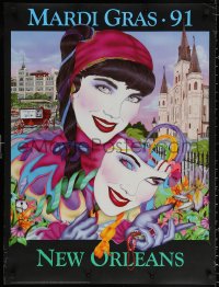 2y0448 MARDI GRAS 25x33 commercial poster 1991 color festive artwork by Michael Hunt!