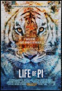 2y0794 LIFE OF PI style C int'l advance DS 1sh 2012 Suraj Sharma, Irrfan Khan, cool collage of tiger!