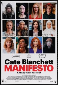 2y0815 MANIFESTO 1sh 2017 Julian Rosefeldt, many different portraits of Cate Blanchett!