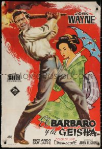 2y0076 BARBARIAN & THE GEISHA Spanish 1959 Huston, different Jano art of John Wayne w/ torch & Ando!