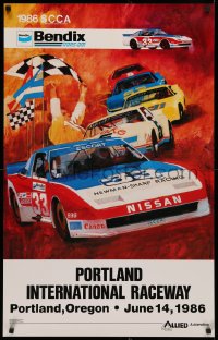 2y0487 1986 SCCA 23x36 special poster 1986 wonderful car racing artwork, Newman, checker flag!