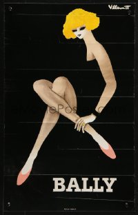 2y0335 BALLY 15x24 French advertising poster 1980s cool art of blonde woman by Bernard Villemot!