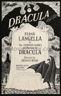 2y0407 DRACULA 14x22 stage poster 1977 cool vampire horror art by producer Edward Gorey!