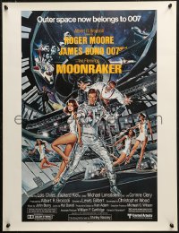 2y0522 MOONRAKER 21x27 special poster 1979 art of Roger Moore as Bond & Lois Chiles in space by Goozee!