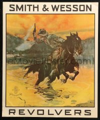 2y0346 SMITH & WESSON REVOLVERS 18x22 advertising poster 1964 cowboy on horse firing gun by Smith!